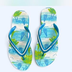Coach Tropical Blue and Green Flip Flops
